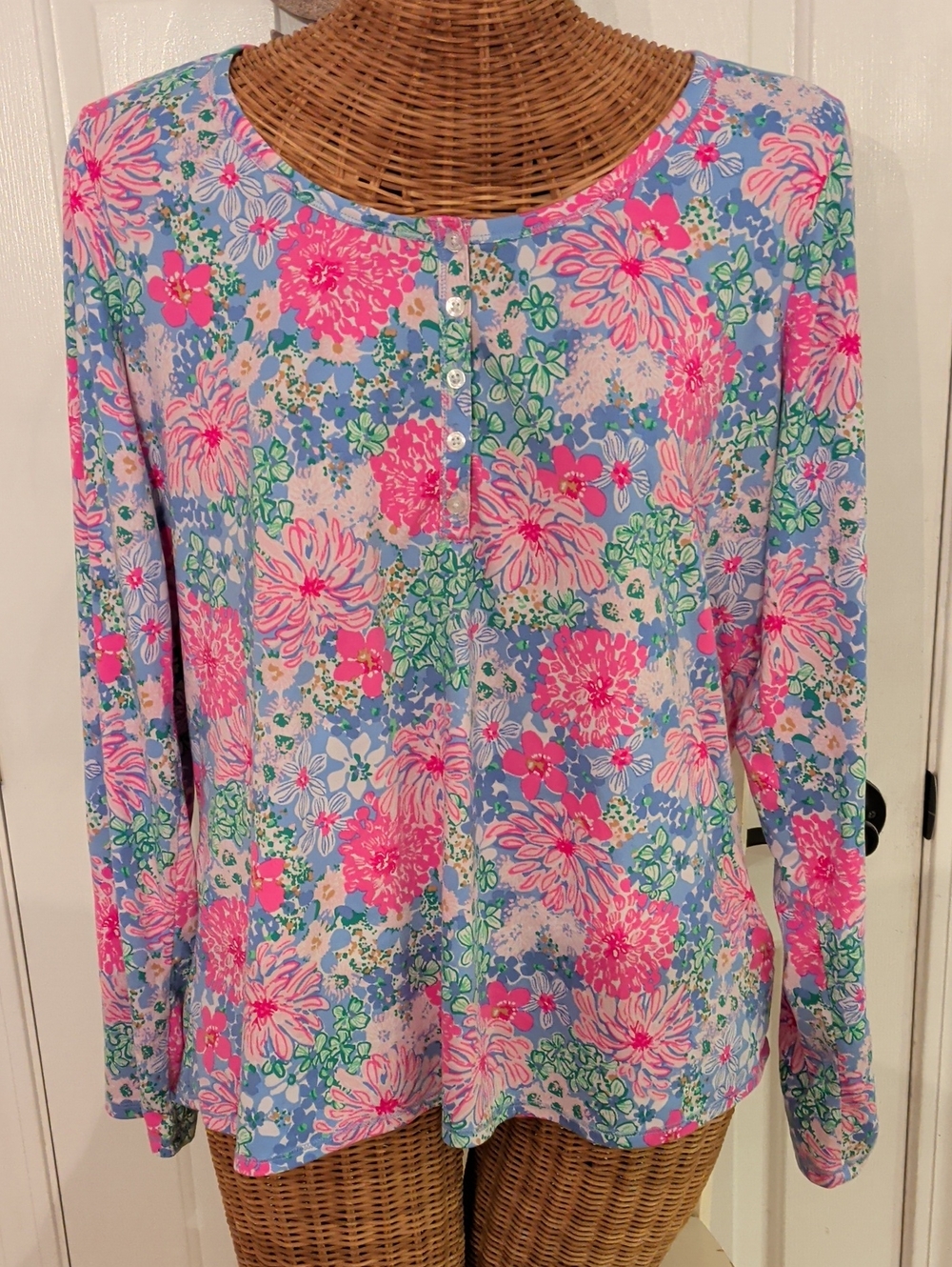 Lilly Pulitzer Floral Long Sleeve Top Blue & Pink